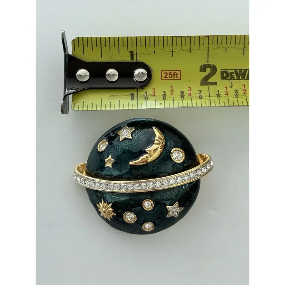 Swarovski Brooch Pin Saturn Planet Sun Moon Stars Rhinestone Swan Signed Vintage